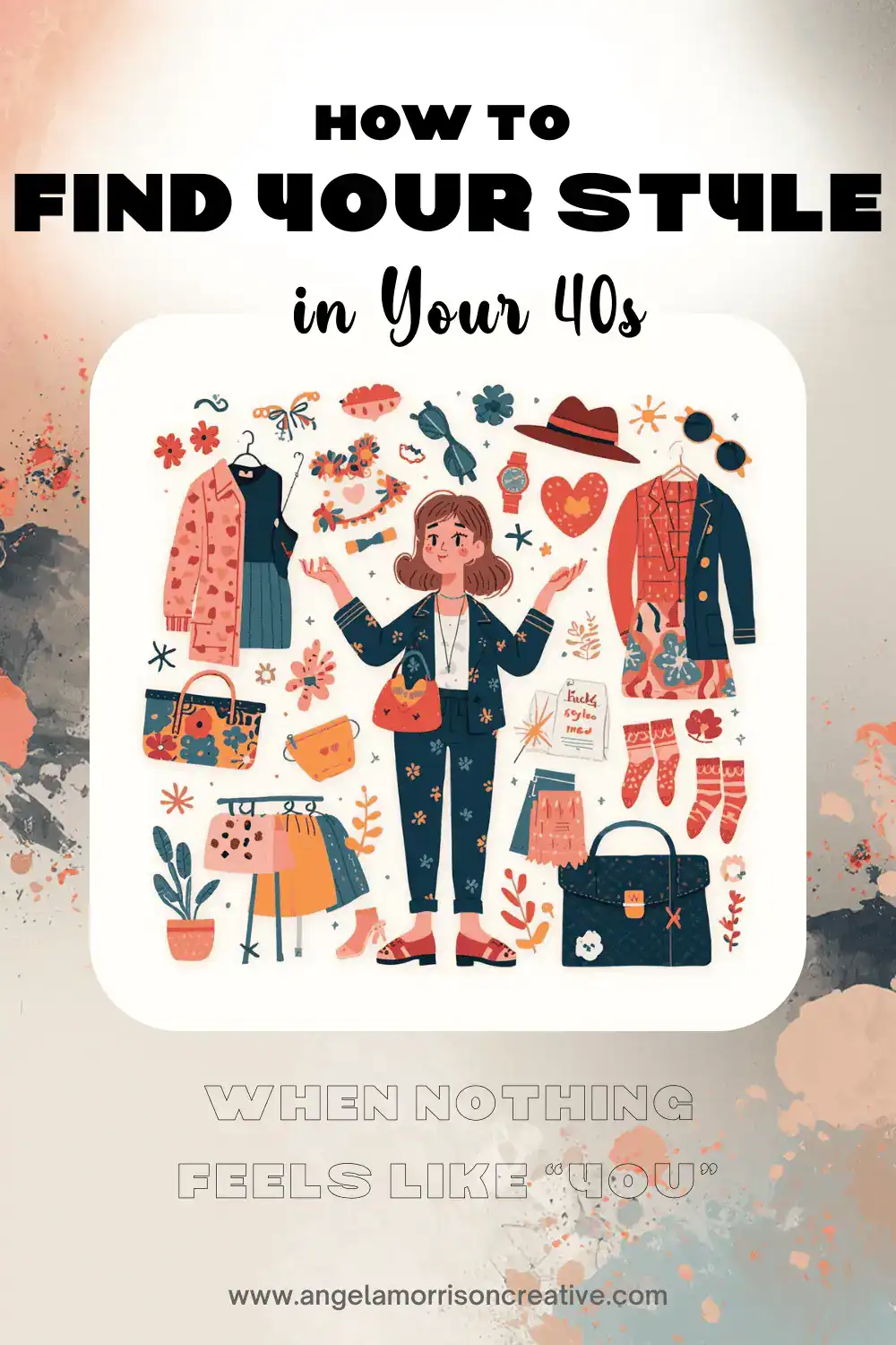 Cute images of a cartoon woman surrounded by clothing and accessory choices.